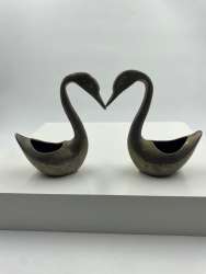Silver Plated Candle Holder Swan Figurine Pair Very Unique Vintage Candlestick