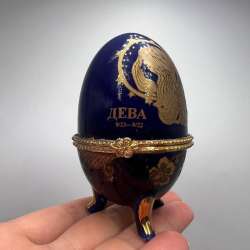 Vintage Porcelain Egg Trinket Box Virgo Zodiac Blue Cobalt Gold Jewelry 67.59 gr