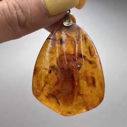 60s Baltic Amber Vintage 875 Silver Pendant Soviet Signed 12 gr