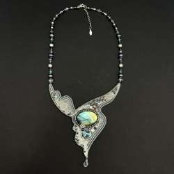 Women's necklace with rare natural pearls, vintage accessories  silver Handmade
