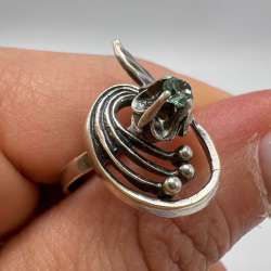 Vintage USSR 875 Sterling Silver Ring Size 6.5 Green Gemstone Soviet Jewelry