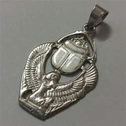 Sterling silver 925 pendant with Egyptian scarab beetle and winged dess design.