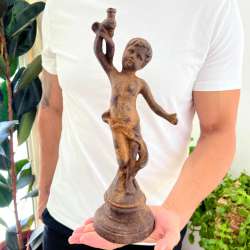 2350g Vintage Heavy Metal Putti Figure Rustic Collectible Cherub Sculpture Decor