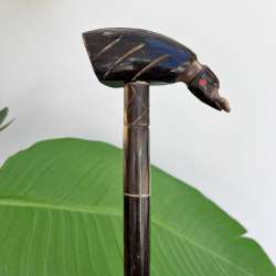 Vintage Handcrafted Walking Stick 83cm Bird Handle Horn Cane Folk Art Rustic
