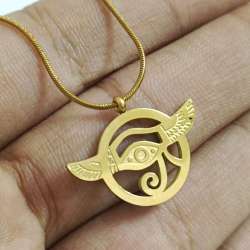 Gold plated necklace with Eye of Horus pendant, Egyptia jewelry symbolic design