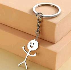Funny Stainless Steel Keychain Stickman Middle Finger Pendant Gift Key RingA fun