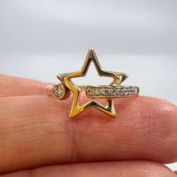 New 14K Solid Gold Women’s Ring Star Design Cubic Zirconia Italy 2.4g Size 8