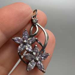 Vintage Pendant Necklace Sterling Silver 925 Stone Jewelry Flower Women's 4.32gr
