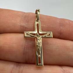 14K Gold Crucifix Cross Pendant Solid Yellow White Gold Religious Jewelry 1.5g
