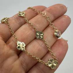 New 14K Gold Clover Chain Bracelet Women’s Italian Fine Jewelry Gift Stamp 3.6g