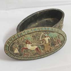 Vintage Egyptian Pharaonic Box, Antique Style Decor with Hieroglyphs Art