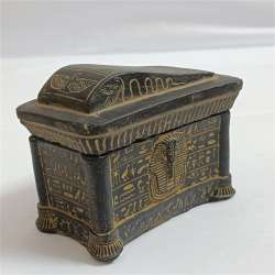 Antique Egyptian Sarcophagus Box, Vintage Pharaonic Style with Hieroglyphs