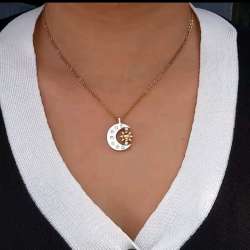 r hzew 25mm*19mm new Pair Of Celestial gold Sun And silver color Moon Necklaces
