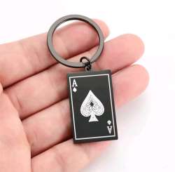 EUEAVAN Punk Lucky Ace of Spades Keychain Stainless Steel Square Poker A Card Pe
