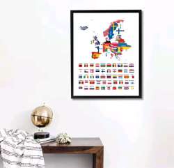 All European National Flags Prints Wall Art Canvas Poster,Creative Europe Map Mi