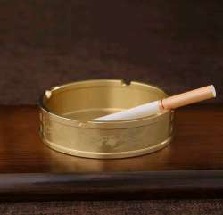 Portable Ashtray Round Brass Tabletop Holder Office Household Metal Indoor Large