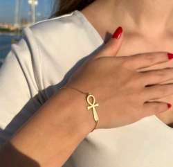 Minimalist Ancient Egypt Ankh Bracelet for Women Gold Color Stainless Steel Cros