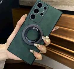 Matte leather magnetic stand case, soft cover for Samsung S24 Ultra and more.