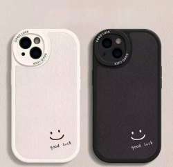 W Cute Funny Leather Minimalist Smile Case For iPhone 15 Pro Max 14 13 11 12 15