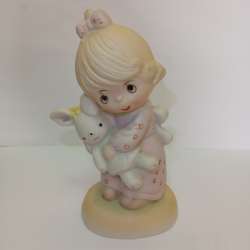 Vintage ALFRETTO Ceramic Girl Holding Bunny Figurine Small Collectible Decor
