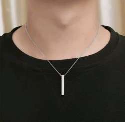 Fashion Rectangle Pendant Necklace Men Collar Trendy Stainless Steel Cuban Chain