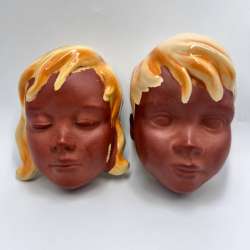 Vintage Wall Masks Western Germany Ceramic Child Heads Mid Century Modern Decor