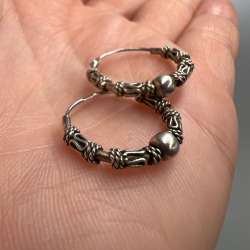 Vintage 875 Silver Small Hoop Earring With Bead Design USSR Signed   1.73 g