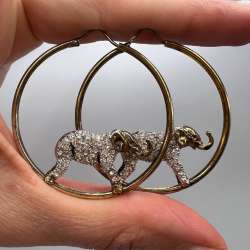 Vintage Airoldi Italian Gilt Sterling Silver 925 Hoop Earrings Elephants Gift