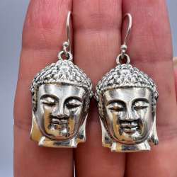 Vintage Sterling Silver 925 Buddha Head Earrings Spiritual Dangle Jewelry Gift