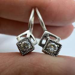 Vintage Pair Of Stud Earrings Sterling Silver 925 Cubic Zirconia USSR Jewelry