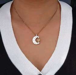 Gold Sun & Silver Moon Necklace Set 25x19mm Best Friend Gift for Men Women