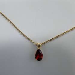 New 14K Solid Gold Necklace Italy – Teardrop Red Garnet Pendant 1.8g