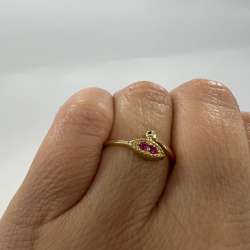New 14K Solid Gold Ring Italy – Open Band Design with Ruby Stones Size 7.17 1.5g