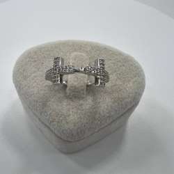 New 14K Solid White Gold Ring Italy Double Cross with White Zircon 3.1g Size7.25