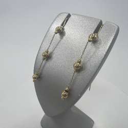 New 14K Solid Gold Dangle Earrings Pendants Italy – Beaded Chain Design 2.8g 6cm