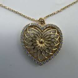 New Elegant 14K Solid Gold Heart Pendant Necklace with CZ – Italian Design 2.3g