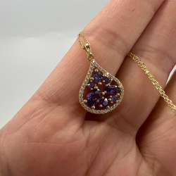 New Elegant 14K Solid Gold Italian Necklace  Teardrop Pendant with Amethyst 3.0g