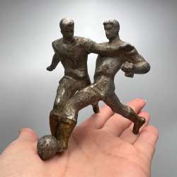 Vintage Aluminum Alloy Soccer Players Figurine Sports Sculpture Decor Handmade