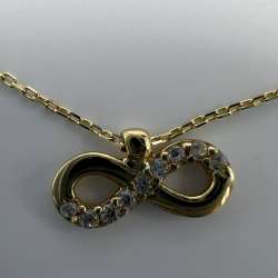New Elegant 14K Solid Gold Necklace – Infinity Pendant with White Gemstones 1.6g