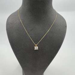 New 14K Solid Gold Necklace – Classic Solitaire Pendant with Round Gemstone 2.1g