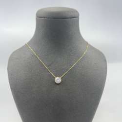 New Elegant 14K Solid Gold Necklace Italy – Round Bezel Set Pendant 2.0g, 22cm