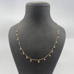 New Elegant 14K Solid Gold Necklace Italian Diamond-Cut Station Chain 2.5g, 22cm