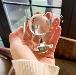 Mini transparent crystal earth globe, glass ornament for home, office, or gift