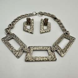 Vintage Agatha Paris Necklace and Earrings Set – Hammered Geometric Design
