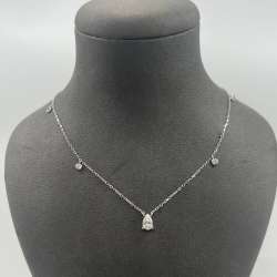 New Elegant 14K White Gold Necklace with Teardrop Crystal Pendant – 2.4g, 21cm