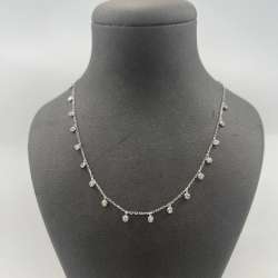 New Elegant 14K White Gold Necklace with Dangling CZ Charms  Italian Design 2.5g