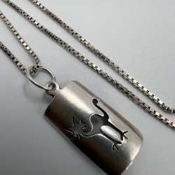Vintage Beautiful Necklace Pendant Chain Cat Sterling Silver 925 Jewelry Women's