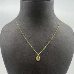 New14K Solid Gold Cowrie Shell Pendant Necklace – Elegant Italian Design 2.1g
