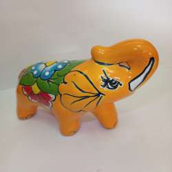 Talavera Mexican Folk Art Elephant Pottery Figurine Hand Painted Ceramic Decor