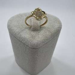 New 14K Solid Gold Flower Ring with Diamond Cluster – Elegant Italy Design 1.6g